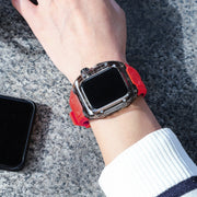 For Apple Watch Series 4 44mm Modified PC Hybrid TPU Watch Case Band(Red Clear Black)
