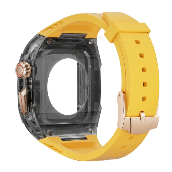 For Apple Watch Series 4 44mm Modified PC Hybrid TPU Watch Case Band(Yellow Clear Black)