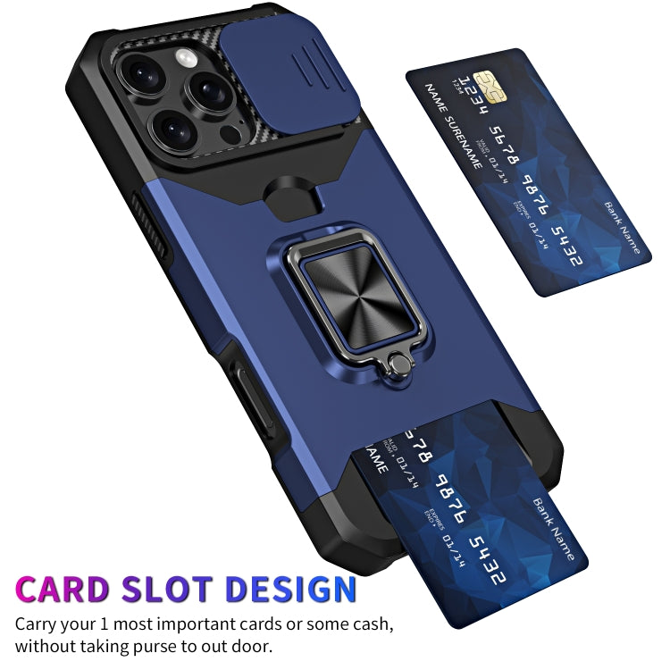 For iPhone 16 Pro Max Camera Shield Card Slot PC+TPU Phone Case(Blue)
