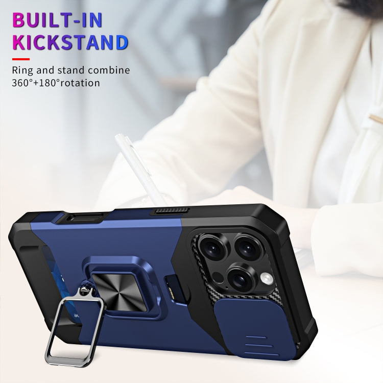 For iPhone 16 Pro Max Camera Shield Card Slot PC+TPU Phone Case(Blue)