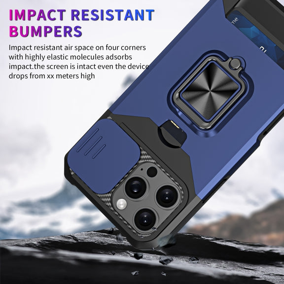For iPhone 16 Pro Max Camera Shield Card Slot PC+TPU Phone Case(Blue)