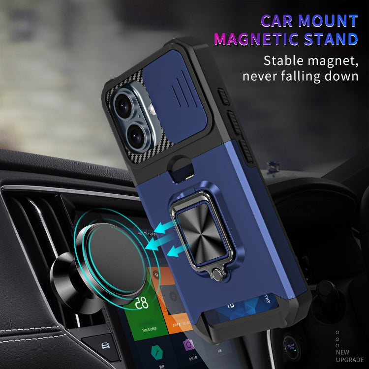 For iPhone 16 Plus Camera Shield Card Slot PC+TPU Phone Case(Black)