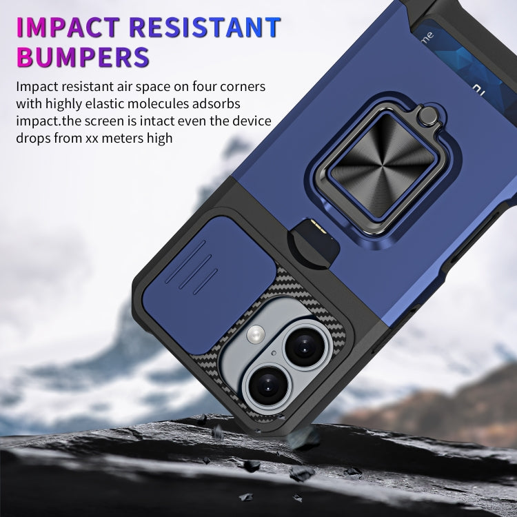 For iPhone 16 Camera Shield Card Slot PC+TPU Phone Case(Blue)