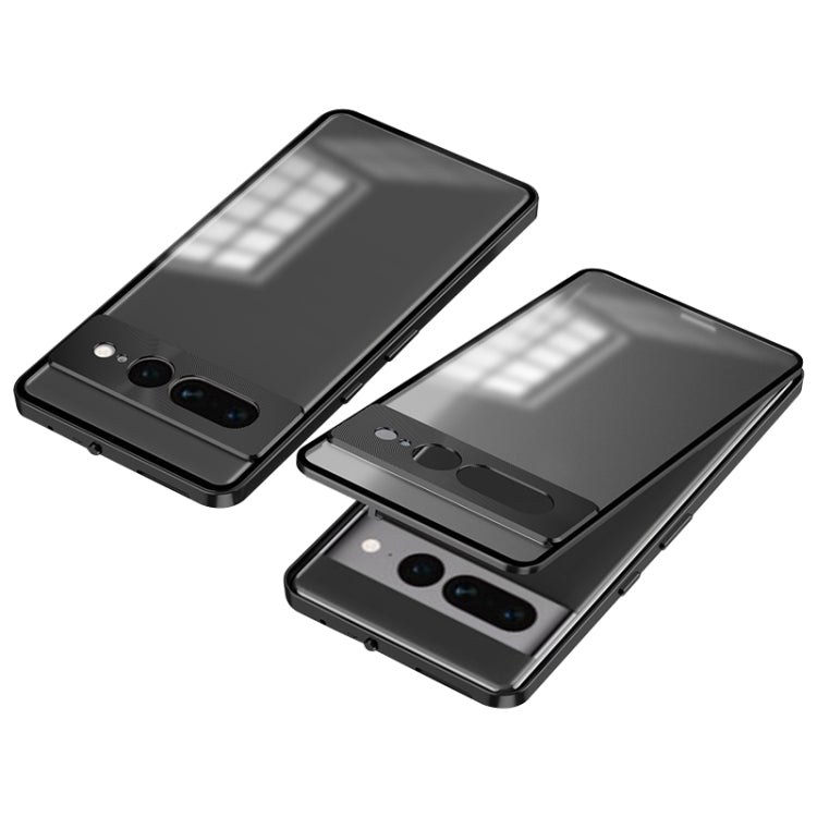 For Google Pixel 7 Pro Snap Buckle Metal Frame Frosted Phone Case(Black)