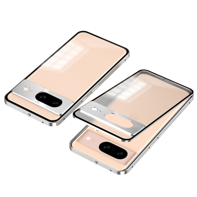 For Google Pixel 8 Snap Buckle Metal Frame Frosted Phone Case(Silver)