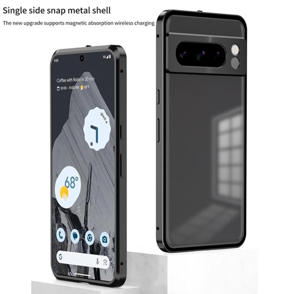For Google Pixel 8 Snap Buckle Metal Frame Frosted Phone Case(Blue)
