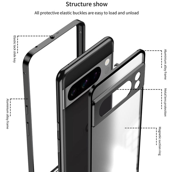 For Google Pixel 8a Snap Buckle Metal Frame Frosted Phone Case(Silver)