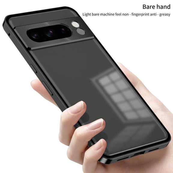 For Google Pixel 8 Snap Buckle Metal Frame Frosted Phone Case(Grey)