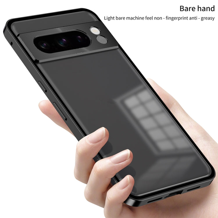 For Google Pixel 7 Snap Buckle Metal Frame Frosted Phone Case(Blue)