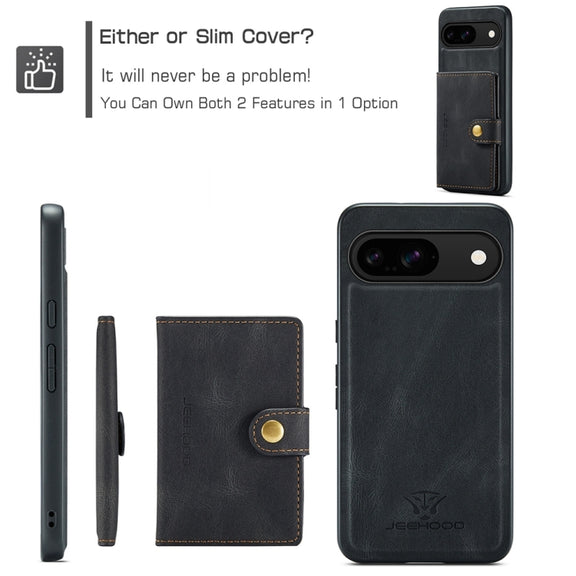 For Google Pixel 9 JEEHOOD J01 Retro Magnetic Detachable Wallet Phone Case(Black)