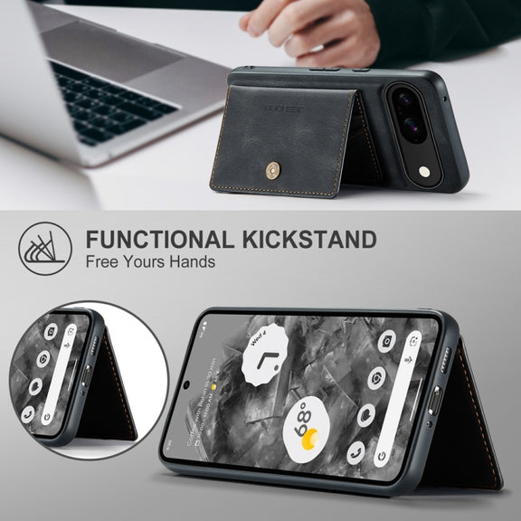 For Google Pixel 9 JEEHOOD J01 Retro Magnetic Detachable Wallet Phone Case(Black)