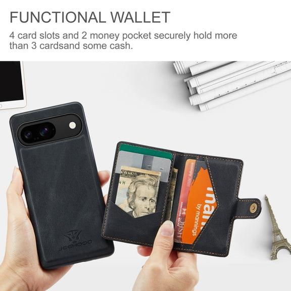 For Google Pixel 9 JEEHOOD J01 Retro Magnetic Detachable Wallet Phone Case(Black)