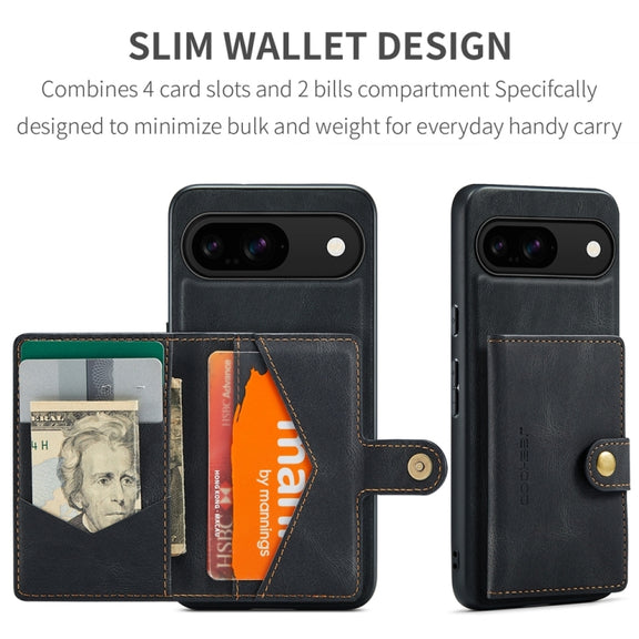 For Google Pixel 9 JEEHOOD J01 Retro Magnetic Detachable Wallet Phone Case(Black)