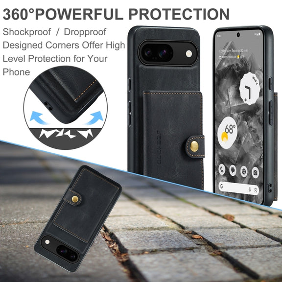 For Google Pixel 9 JEEHOOD J01 Retro Magnetic Detachable Wallet Phone Case(Black)