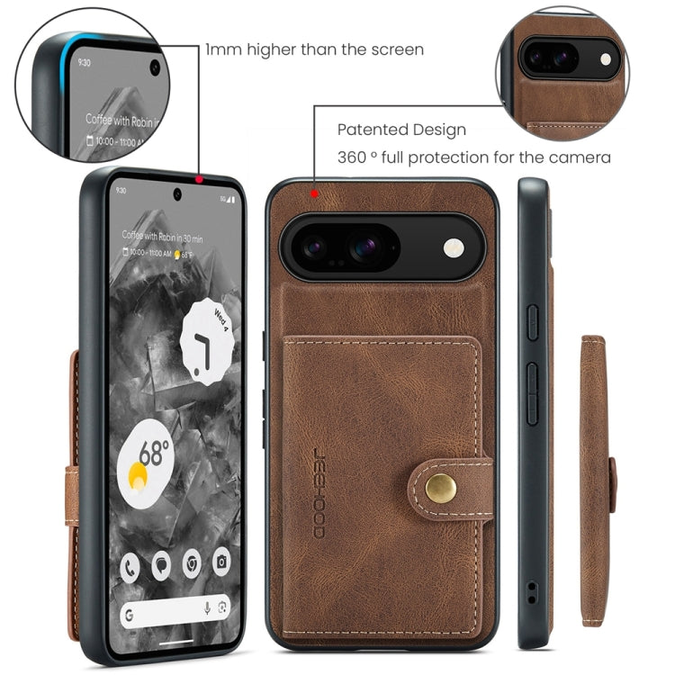 For Google Pixel 9 JEEHOOD J01 Retro Magnetic Detachable Wallet Phone Case(Brown)