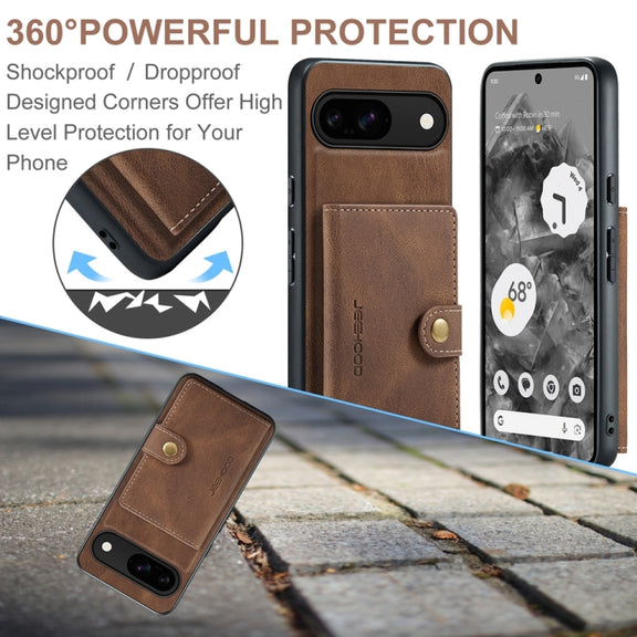 For Google Pixel 9 JEEHOOD J01 Retro Magnetic Detachable Wallet Phone Case(Brown)