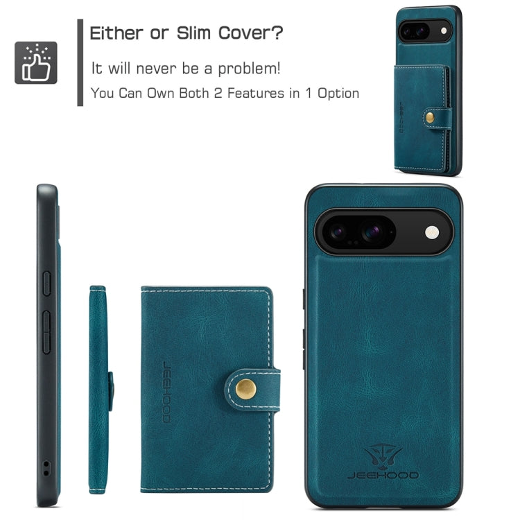 For Google Pixel 9 JEEHOOD J01 Retro Magnetic Detachable Wallet Phone Case(Blue)