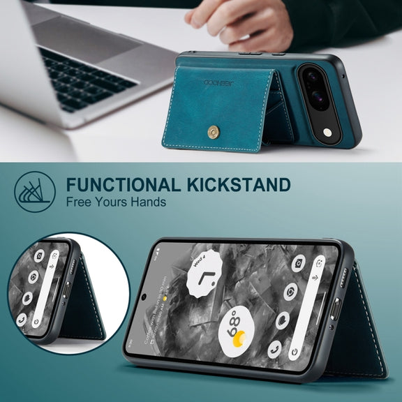 For Google Pixel 9 JEEHOOD J01 Retro Magnetic Detachable Wallet Phone Case(Blue)