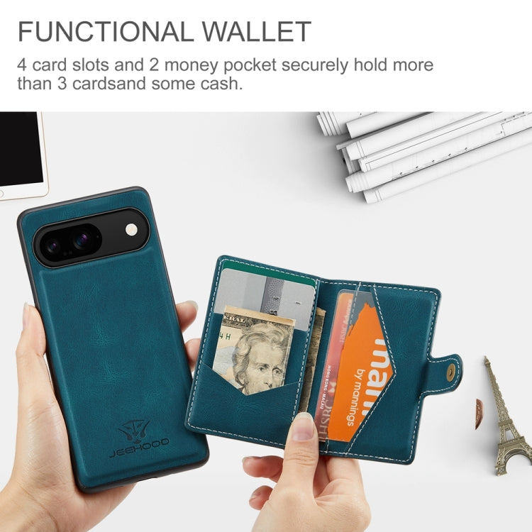 For Google Pixel 9 JEEHOOD J01 Retro Magnetic Detachable Wallet Phone Case(Blue)