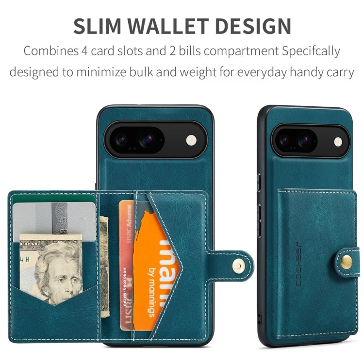 For Google Pixel 9 JEEHOOD J01 Retro Magnetic Detachable Wallet Phone Case(Blue)