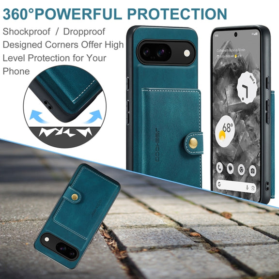 For Google Pixel 9 JEEHOOD J01 Retro Magnetic Detachable Wallet Phone Case(Blue)