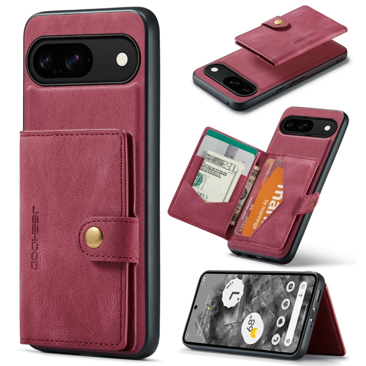 For Google Pixel 9 JEEHOOD J01 Retro Magnetic Detachable Wallet Phone Case(Red)