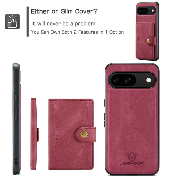 For Google Pixel 9 JEEHOOD J01 Retro Magnetic Detachable Wallet Phone Case(Red)