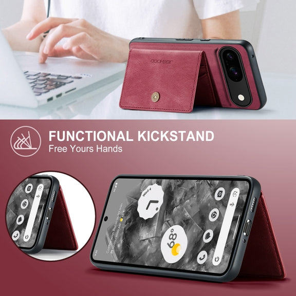 For Google Pixel 9 JEEHOOD J01 Retro Magnetic Detachable Wallet Phone Case(Red)