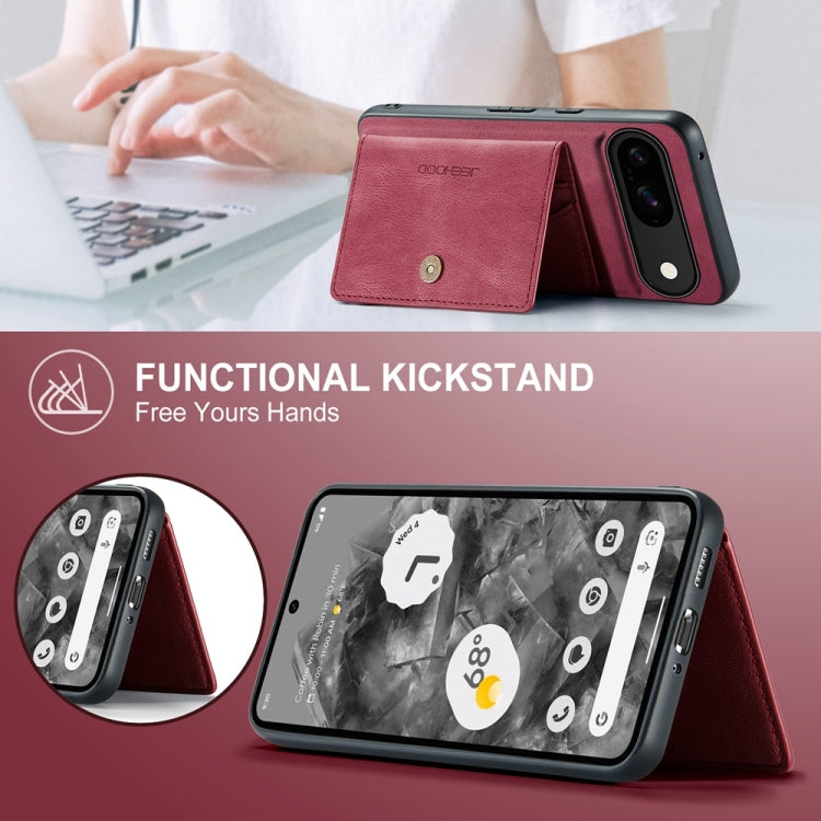 For Google Pixel 9 JEEHOOD J01 Retro Magnetic Detachable Wallet Phone Case(Red)