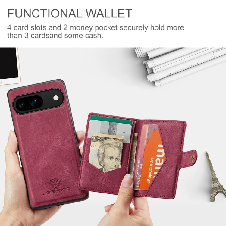 For Google Pixel 9 JEEHOOD J01 Retro Magnetic Detachable Wallet Phone Case(Red)