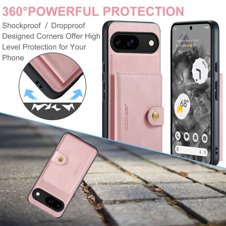 For Google Pixel 9 JEEHOOD J01 Retro Magnetic Detachable Wallet Phone Case(Pink)
