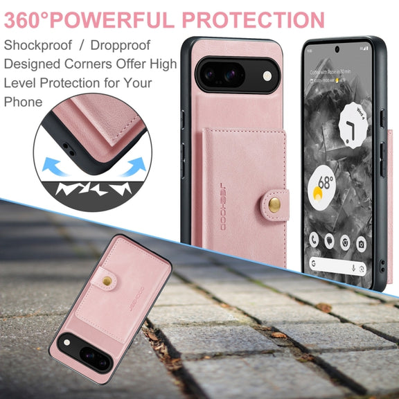 For Google Pixel 9 JEEHOOD J01 Retro Magnetic Detachable Wallet Phone Case(Pink)