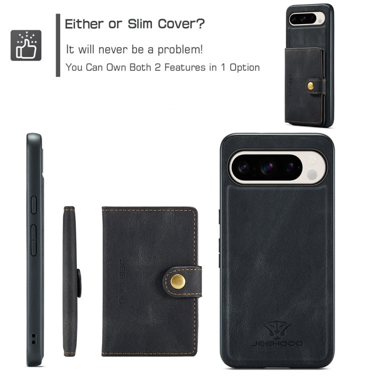 For Google Pixel 9 Pro JEEHOOD J01 Retro Magnetic Detachable Wallet Phone Case(Black)