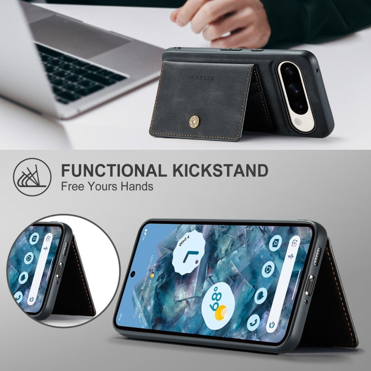 For Google Pixel 9 Pro JEEHOOD J01 Retro Magnetic Detachable Wallet Phone Case(Black)