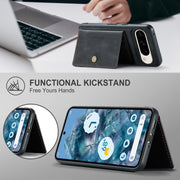 For Google Pixel 9 Pro JEEHOOD J01 Retro Magnetic Detachable Wallet Phone Case(Black)