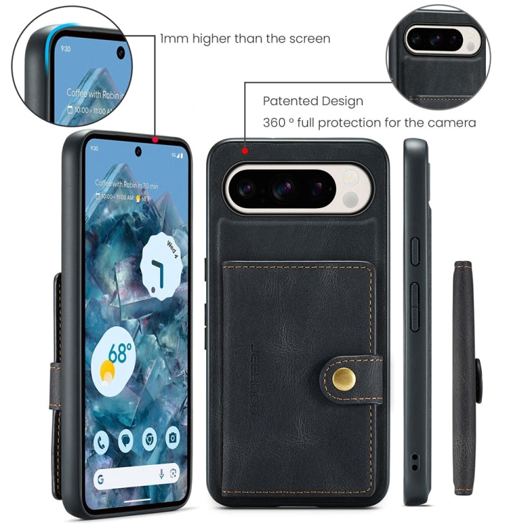 For Google Pixel 9 Pro JEEHOOD J01 Retro Magnetic Detachable Wallet Phone Case(Black)