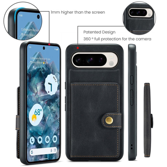 For Google Pixel 9 Pro JEEHOOD J01 Retro Magnetic Detachable Wallet Phone Case(Black)