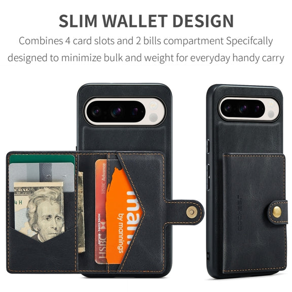 For Google Pixel 9 Pro JEEHOOD J01 Retro Magnetic Detachable Wallet Phone Case(Black)