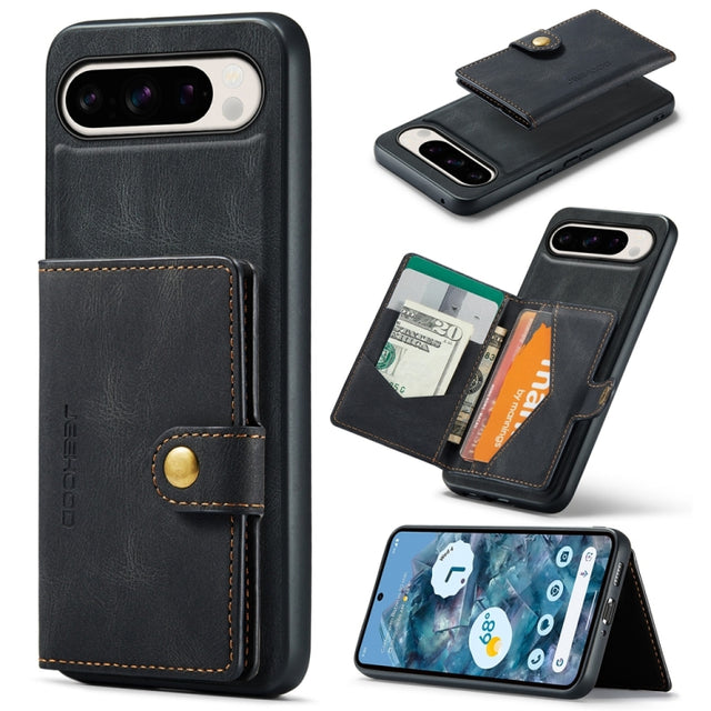 For Google Pixel 9 Pro JEEHOOD J01 Retro Magnetic Detachable Wallet Phone Case(Black)