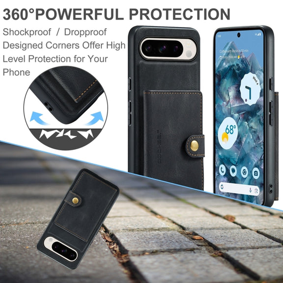For Google Pixel 9 Pro JEEHOOD J01 Retro Magnetic Detachable Wallet Phone Case(Black)
