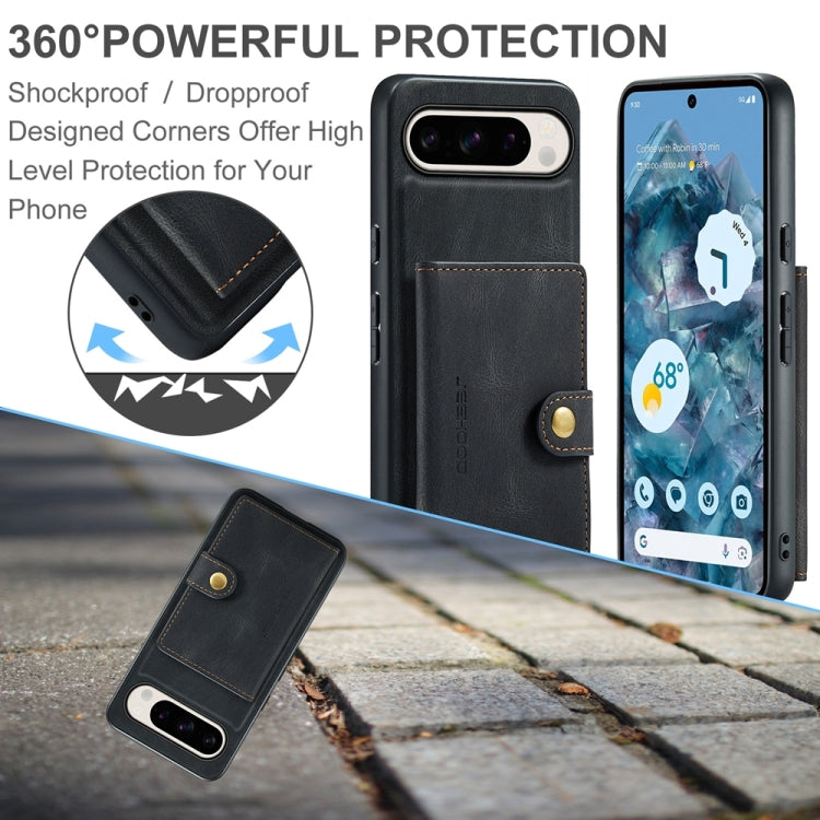For Google Pixel 9 Pro JEEHOOD J01 Retro Magnetic Detachable Wallet Phone Case(Black)