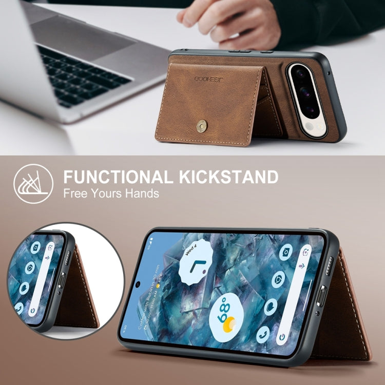 For Google Pixel 9 Pro JEEHOOD J01 Retro Magnetic Detachable Wallet Phone Case(Brown)