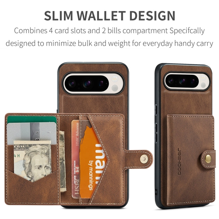 For Google Pixel 9 Pro JEEHOOD J01 Retro Magnetic Detachable Wallet Phone Case(Brown)