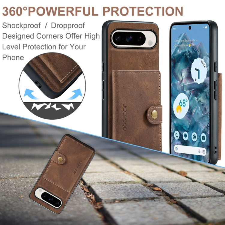 For Google Pixel 9 Pro JEEHOOD J01 Retro Magnetic Detachable Wallet Phone Case(Brown)