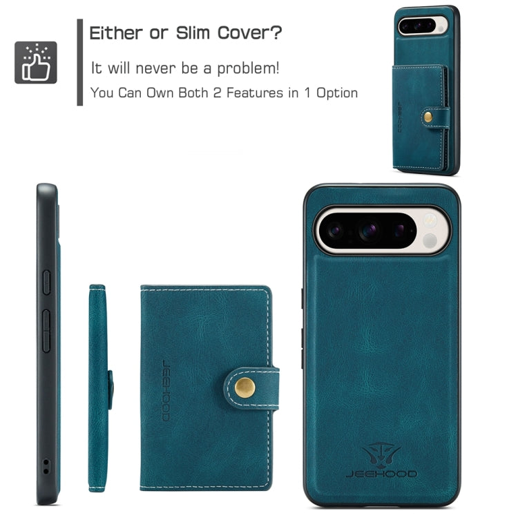 For Google Pixel 9 Pro JEEHOOD J01 Retro Magnetic Detachable Wallet Phone Case(Blue)