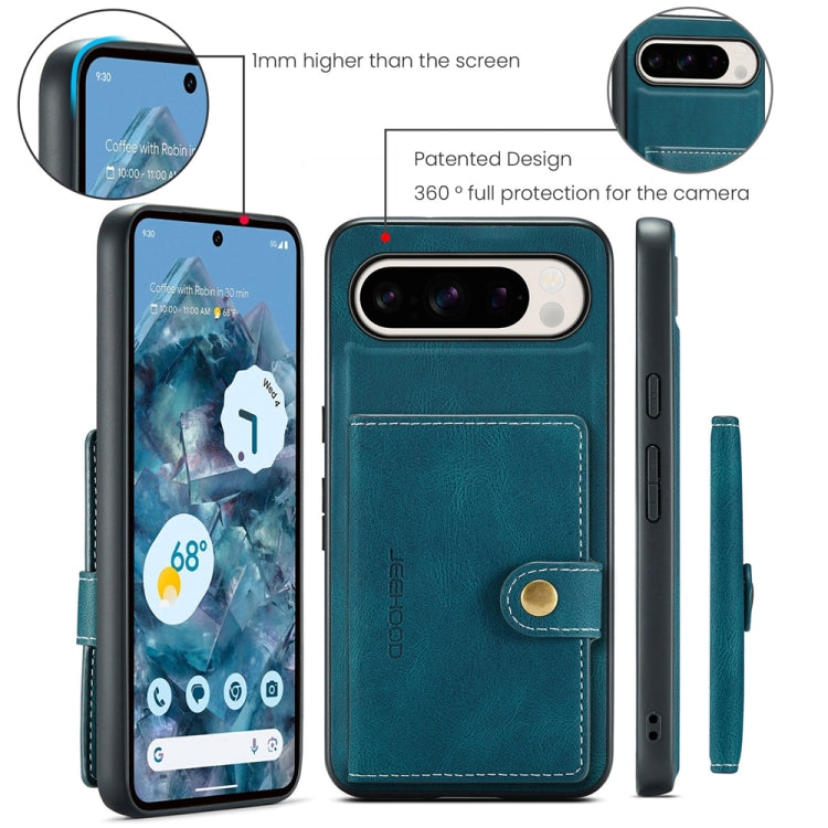 For Google Pixel 9 Pro JEEHOOD J01 Retro Magnetic Detachable Wallet Phone Case(Blue)