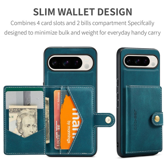 For Google Pixel 9 Pro JEEHOOD J01 Retro Magnetic Detachable Wallet Phone Case(Blue)