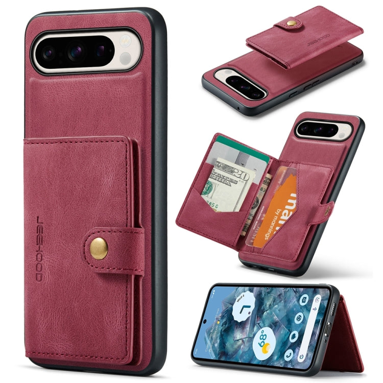 For Google Pixel 9 Pro JEEHOOD J01 Retro Magnetic Detachable Wallet Phone Case(Red)