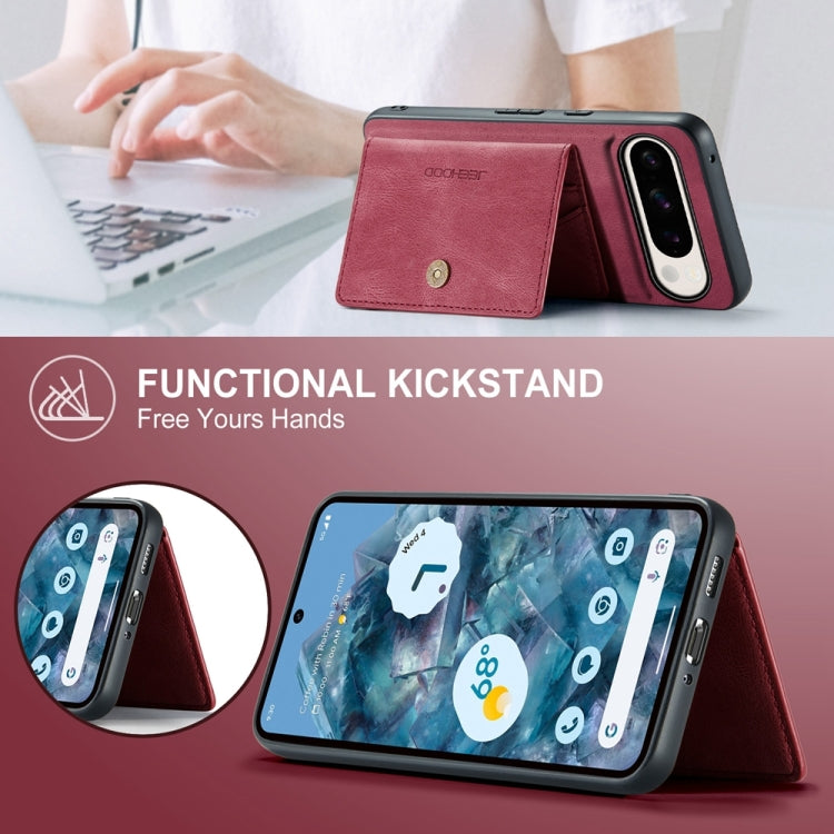 For Google Pixel 9 Pro JEEHOOD J01 Retro Magnetic Detachable Wallet Phone Case(Red)