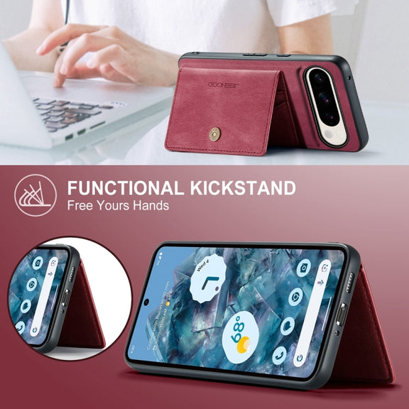 For Google Pixel 9 Pro JEEHOOD J01 Retro Magnetic Detachable Wallet Phone Case(Red)